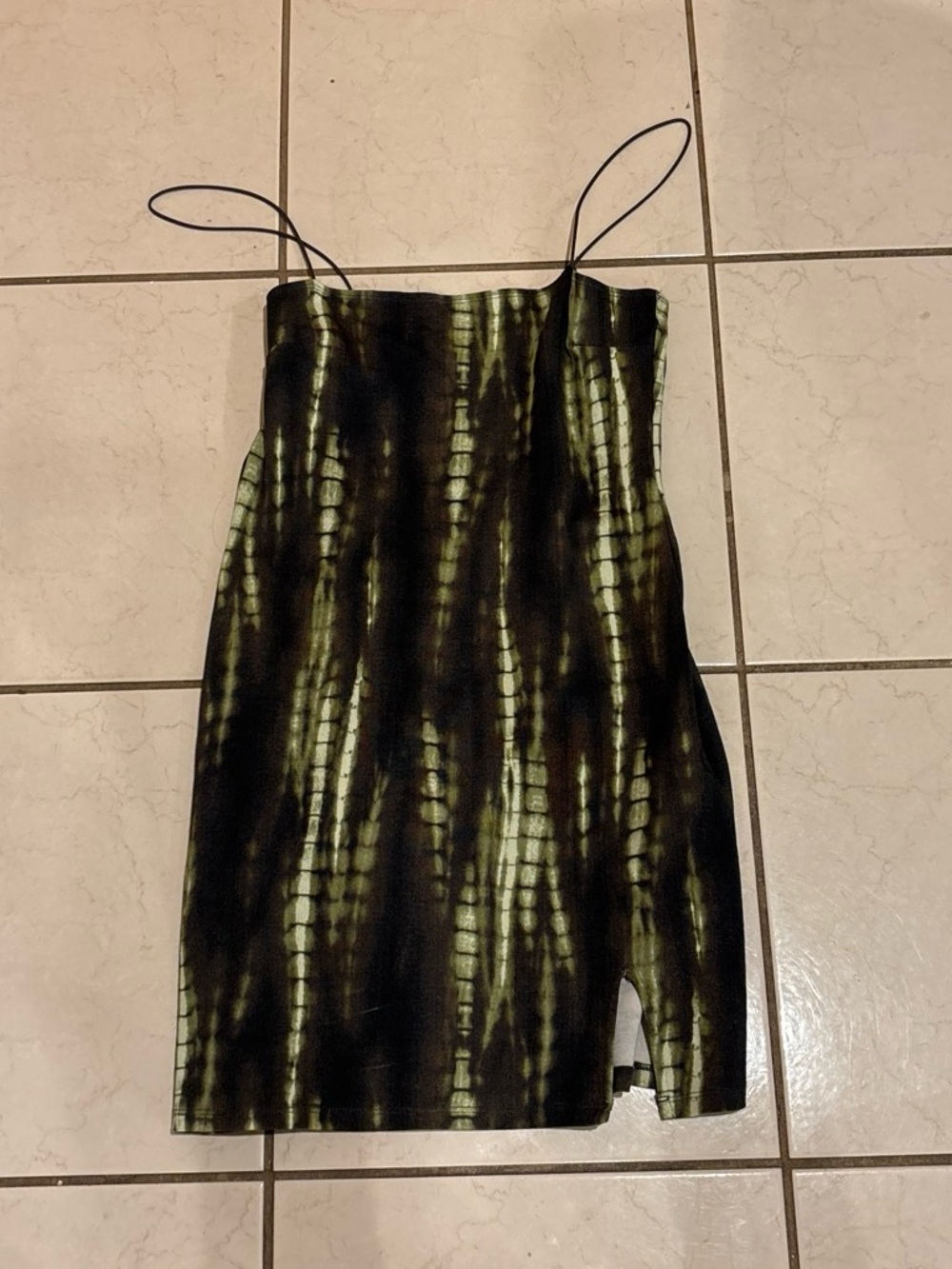 Green and Black Tie-Dye Slip Dress